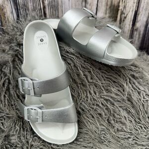 Shade & Shore Women's Silver Double-Buckle Slide Sandals Size 8 New W/out Tags